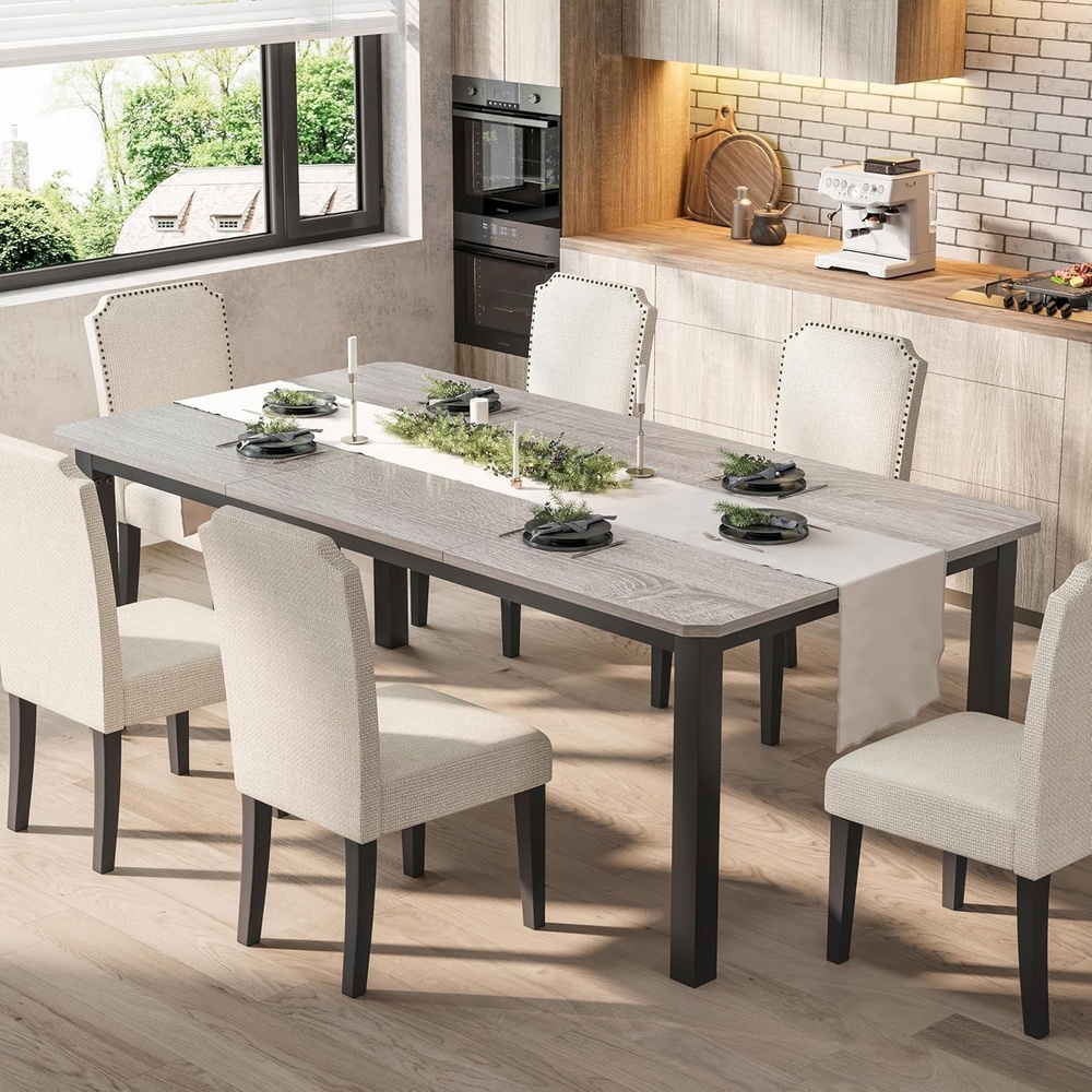 image:imageGarvee 787 Inch Industrial Dining Table for 68 People Large Dinner Kitchen Tables with Sturdy Metal Frame MultiUse for Dining Room Living Room Indoor Restaurant Office Desk Only TableLight Gray