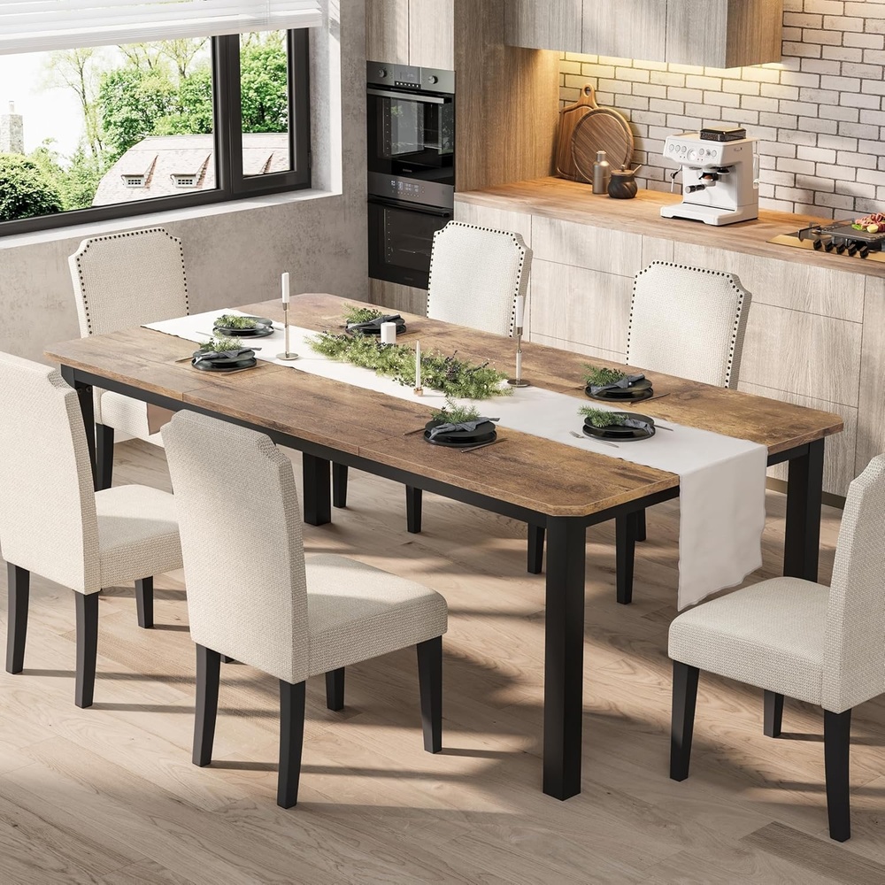 image:imageGarvee 787 Inch Industrial Dining Table for 68 People Large Dinner Kitchen Tables with Sturdy Metal Frame MultiUse for Dining Room Living Room Indoor Restaurant Office Desk Only TableBrown