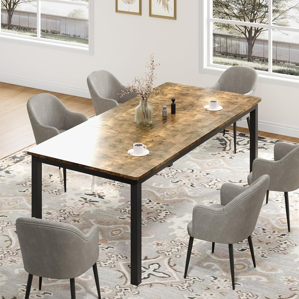 image:imageGarvee Industrial Dining Table for 68 People 7179 in Inch Long Kitchen Table with Sturdy Metal Frame amp Round Corner Rectangular Counter for Dinner Easy to InstallOnly TableRetro Desktop Black Frame