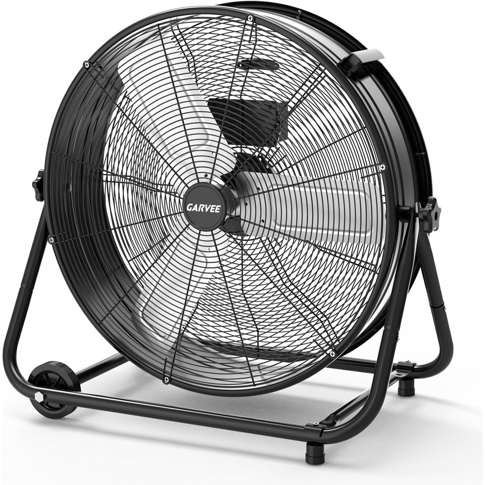 image:imageGarvee Industrial Floor Fan 24 in Heavy Duty Drum Fan with Adjustable 3 Speed 48008800 CFM Cooling Metal Blades amp 360 Rotation for Industrial Commercial Space Garage Warehouse WorkshopBlack