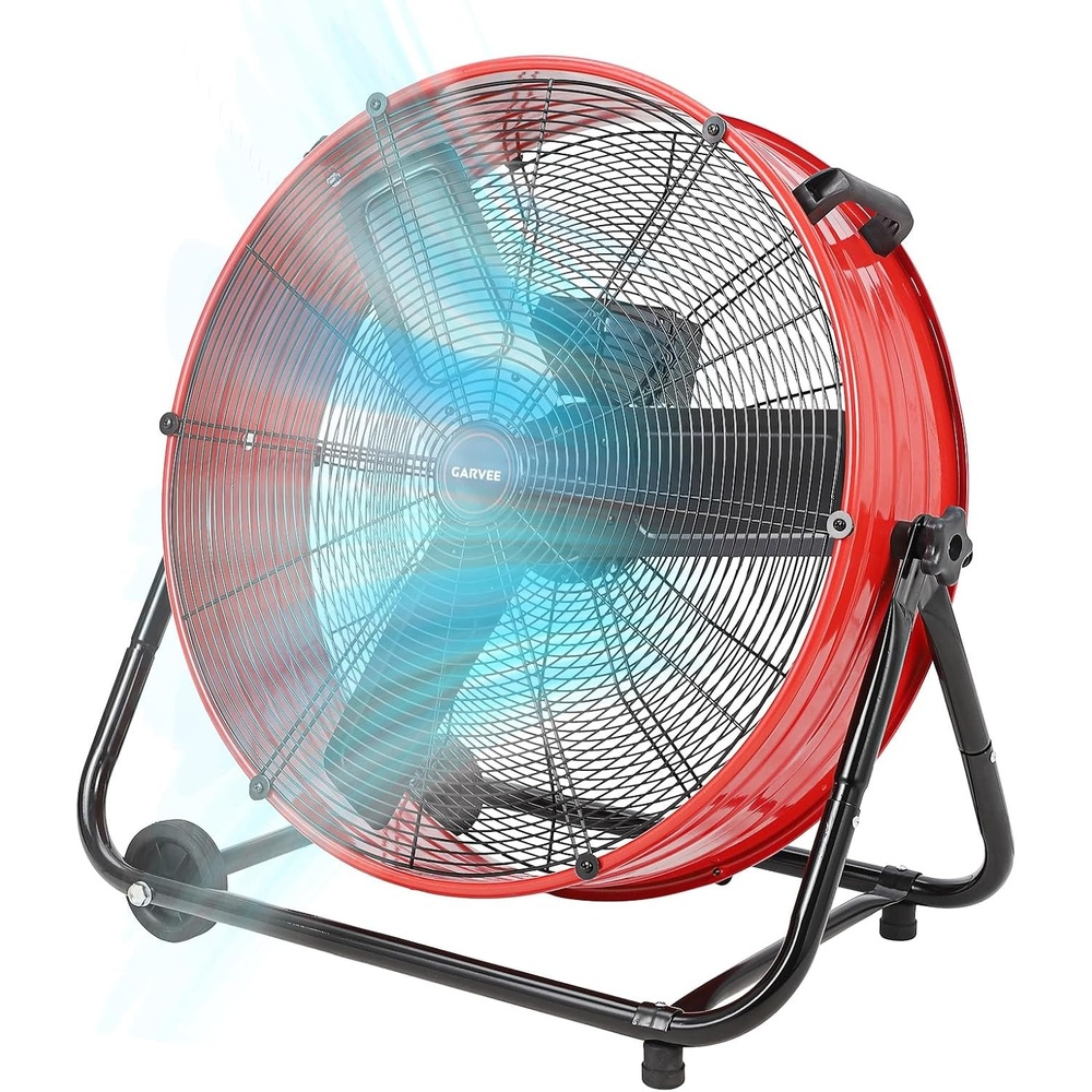 image:imageGarvee Industrial Floor Fan 24 in Heavy Duty Drum Fan with Adjustable 3 Speed 48008800 CFM Cooling Metal Blades amp 360 Rotation for Industrial Commercial Space Garage Warehouse WorkshopRed