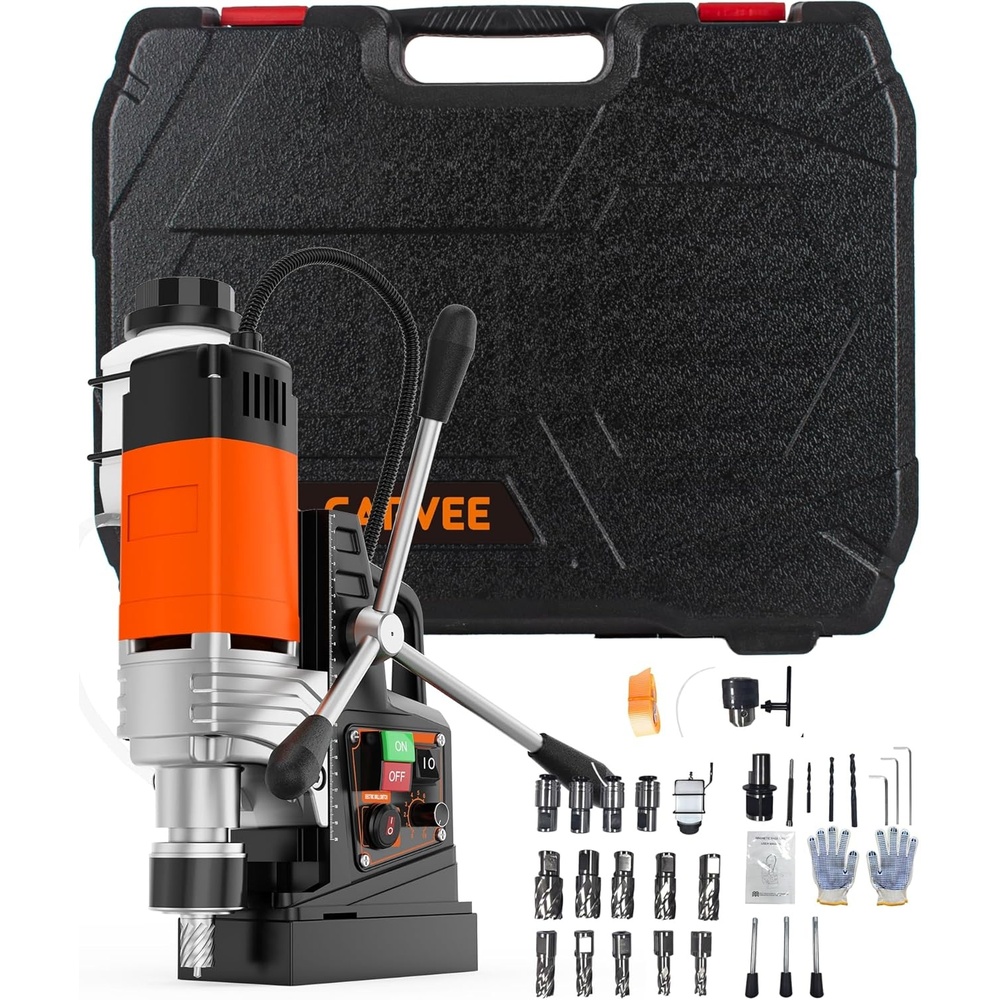 image:imageGarvee Magnetic Drill 1750W 2 Boring Diameter 2922lbf Power Portable Magnetic 810 PRM 10Speedwith 10Pcs Drill Bits 3Pcs Twist Drill and 1Pcs Plastic Box for Metal Surface Industrial1850W2 with Speed Control and ForwardReverse