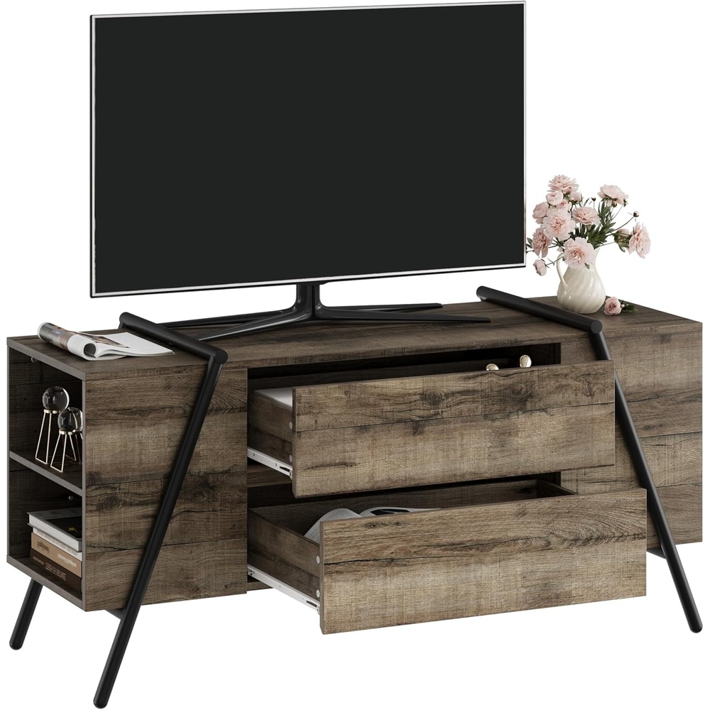 image:imageGarvee Rustic TV Stand for 5065 Inch TVs 5512 Inch Entertainment Center with 2 Drawers amp Adjustable Open Shelves Industrial Media Console with Metal Legs for Living Room Burnt WoodWeathered Oak