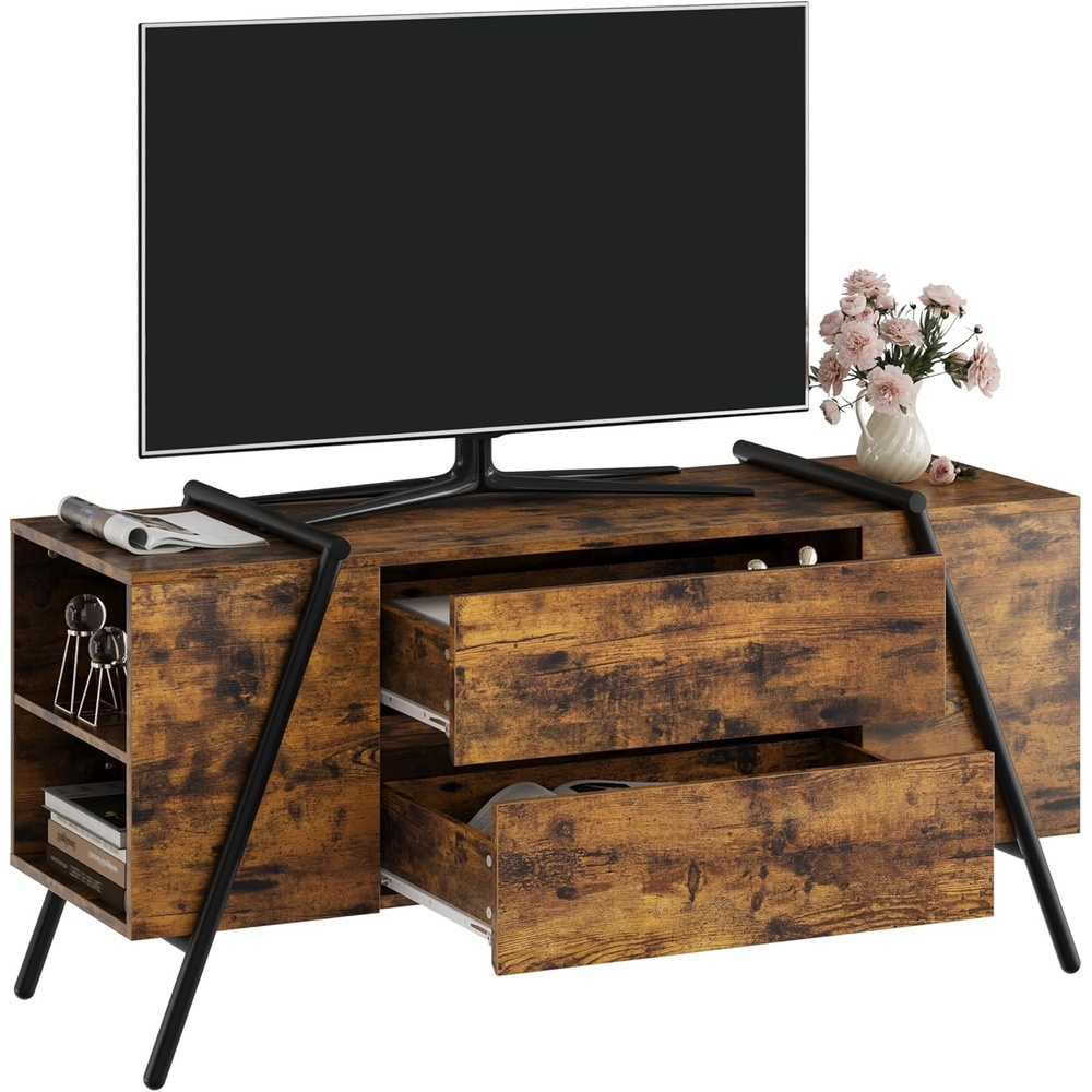 image:imageGarvee Rustic TV Stand for 5065 Inch TVs 5512 Inch Entertainment Center with 2 Drawers amp Adjustable Open Shelves Industrial Media Console with Metal Legs for Living Room Burnt WoodBurnt Wood