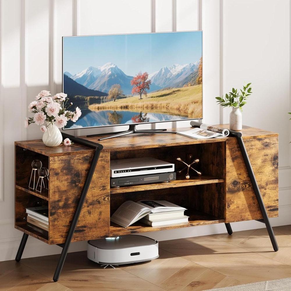 image:imageGarvee TV Stand for 5065 TVs Rustic Industrial Wooden Media Console Adjustable Open Shelves Cable Management AntiScratch Metal Legs Living Room Storage Cabinet 5512 Weathered OakBurnt Wood