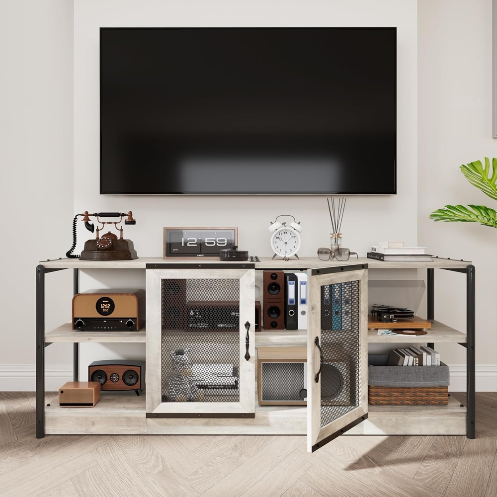 image:imageGarvee TV StandEntertainment Center Up to 75 in TVTV Console with Storage Cabinet and Mesh Door Industrial Console TV Table Media Used for Living RoomampBedroom 71 in Rustic GreyRustic Grey