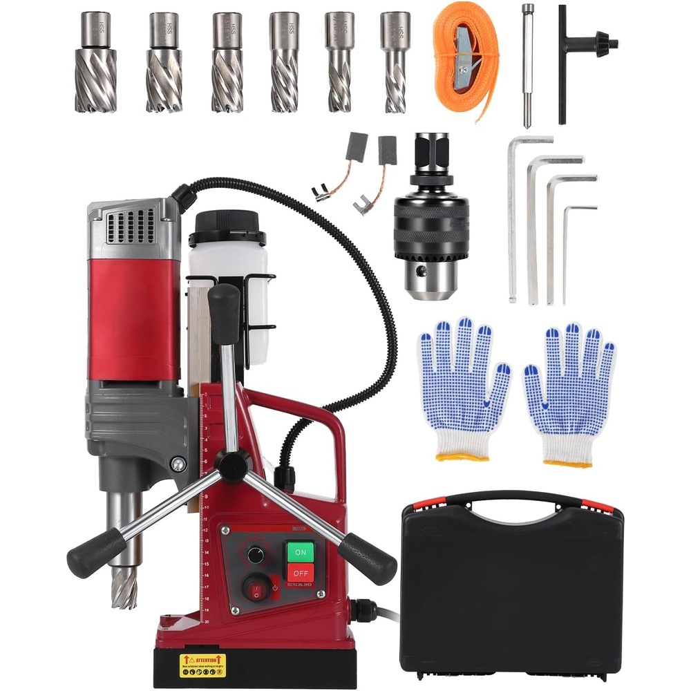 image:imageMagnetic Drill Press Kit 157 1550W Electric Mag Drill with Variable Speed amp Adapter 10Speed 820RPM 2922LBF Force Double Dovetail Portable Drilling Machine for Industrial Workshop and Home 6 Bits