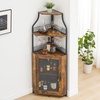 Garvee Corner Wine Rack Cabinet for Liquor Cabinet with Adjustable Shelves, 61 in Industrial Tall Bar Cabinet Freestanding with Mesh Door and Glass Holder for Kitchen, Rustic Brown(Retro)