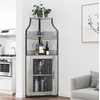 Garvee Corner Wine Rack Cabinet for Liquor Cabinet with Adjustable Shelves, 61 in Industrial Tall Bar Cabinet Freestanding with Mesh Door and Glass Holder for Kitchen, Rustic Brown(Grey)