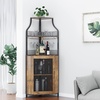Garvee Corner Wine Rack Cabinet for Liquor Cabinet with Adjustable Shelves, 61 in Industrial Tall Bar Cabinet Freestanding with Mesh Door and Glass Holder for Kitchen, Rustic Brown(Retro)