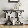 Garvee Entryway Table with Storage, Industrial 4-Tier Narrow Console Table Behind Couch with Half-Circle Base & Storage Shelves for Living Room, Hallway, Foyer(Black Wood Grain)