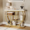 Garvee Entryway Table with Storage, Industrial 4-Tier Narrow Console Table Behind Couch with Half-Circle Base & Storage Shelves for Living Room, Hallway, Foyer(Gold & White)