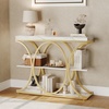 Garvee Entryway Table with Storage, Industrial 4-Tier Narrow Console Table Behind Couch with Half-Circle Base & Storage Shelves for Living Room, Hallway, Foyer(Gold and White Marble)