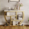 Garvee Entryway Table with Storage, Industrial 4-Tier Narrow Console Table Behind Couch with Half-Circle Base & Storage Shelves for Living Room, Hallway, Foyer(Gold & White)