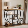 Garvee Entryway Table with Storage, Industrial 4-Tier Narrow Console Table Behind Couch with Half-Circle Base & Storage Shelves for Living Room, Hallway, Foyer(Rustic Brown)