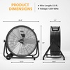 Garvee Industrial Floor Fan 24 in, Heavy Duty Drum Fan with Adjustable 3 Speed 4800-8800 CFM Cooling, Metal Blades & 360° Rotation for Industrial Commercial Space, Garage, Warehouse, Workshop(Black)