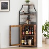Garvee Corner Wine Rack Cabinet for Liquor Cabinet with Adjustable Shelves, 61 in Industrial Tall Bar Cabinet Freestanding with Mesh Door and Glass Holder for Kitchen, Rustic Brown(Retro)