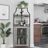 Garvee Corner Wine Rack Cabinet for Liquor Cabinet with Adjustable Shelves, 61 in Industrial Tall Bar Cabinet Freestanding with Mesh Door and Glass Holder for Kitchen, Rustic Brown(Grey)