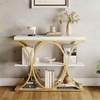 Garvee Entryway Table with Storage, Industrial 4-Tier Narrow Console Table Behind Couch with Half-Circle Base & Storage Shelves for Living Room, Hallway, Foyer(Gold and White Marble)